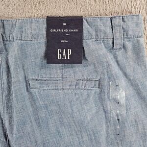Gap Girlfriend Khaki Pants Womens 16 Mid Rise Blue Chambray Cotton New